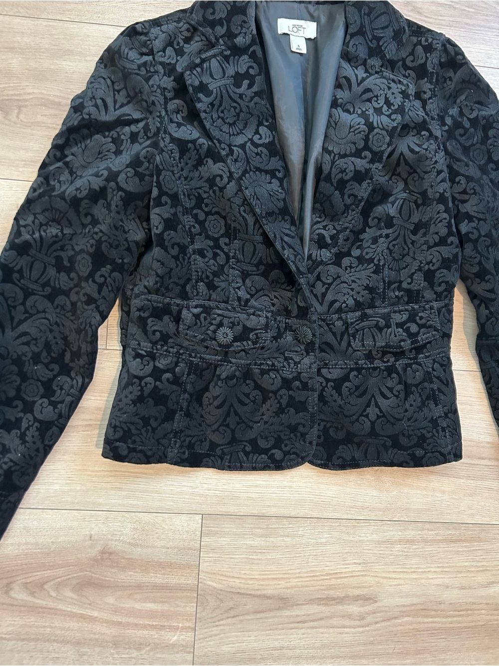 LOFT Black Velvet Damask Blazer Jacket - Picture 2 of 3